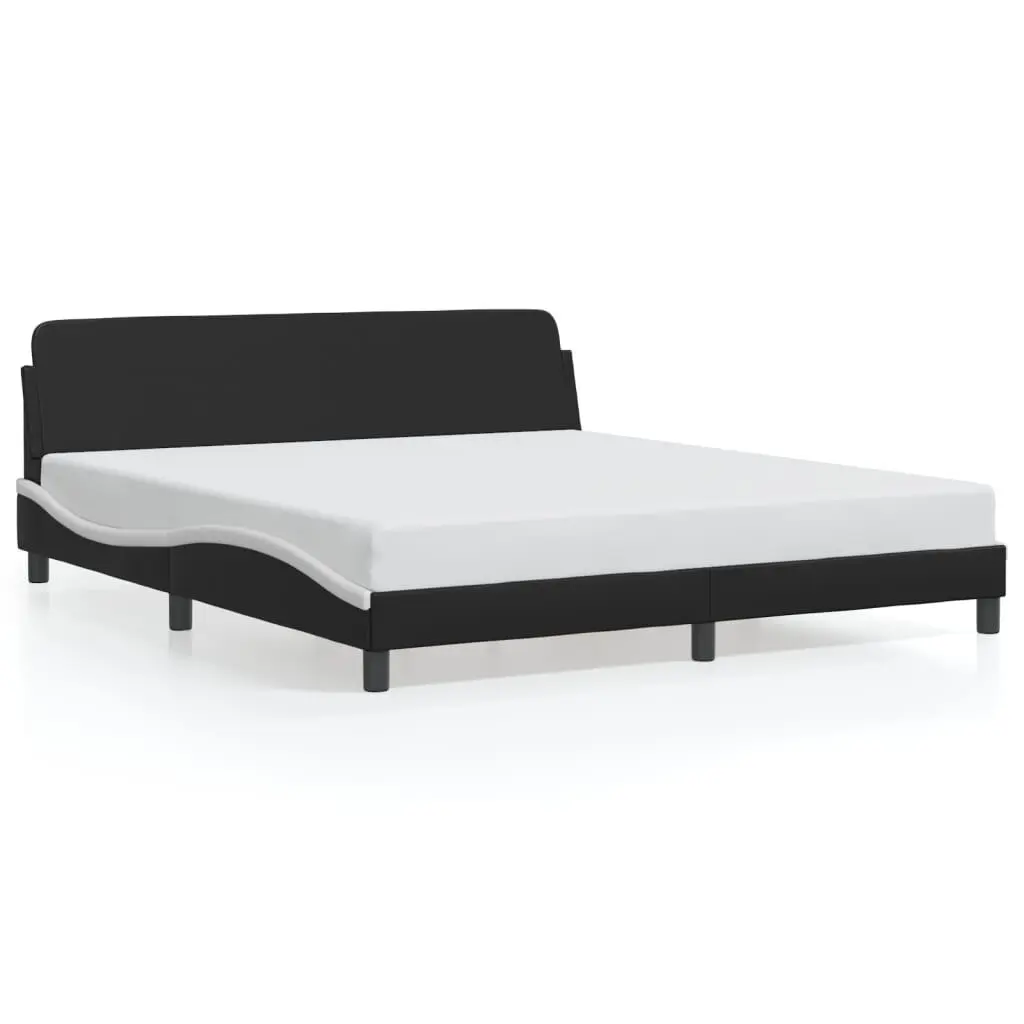 Bed Frame without Mattress Black and White 72x83.9 Faux Leather Platform