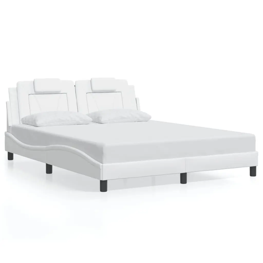 Bed Frame without Mattress White 59.8x79.9 Inches Faux Leather