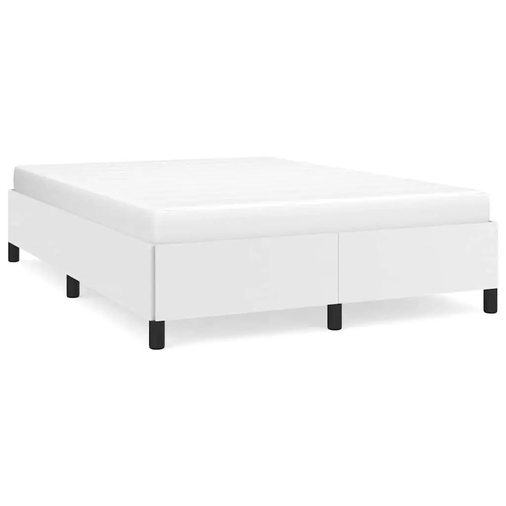 Bed Frame without Mattress White Queen Faux Leather Platform
