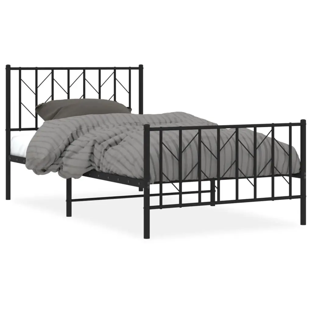 Black Metal Bed Frame Footboard 39.4x78.7 Inches Twin Size Sturdy Steel Frame