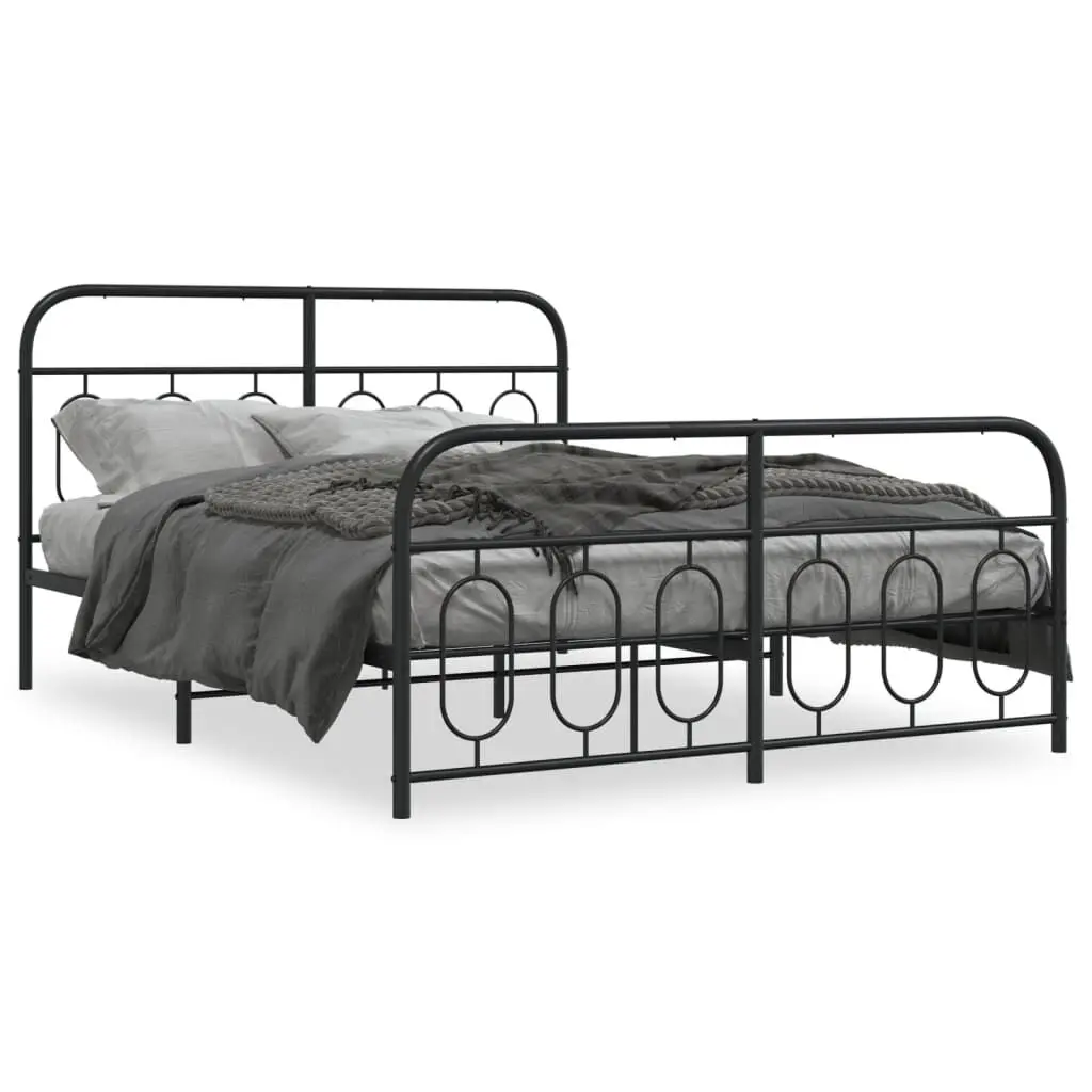 Black Metal Bed Frame Footboard 59.1x78.7 Inches Full Size No Mattress Included