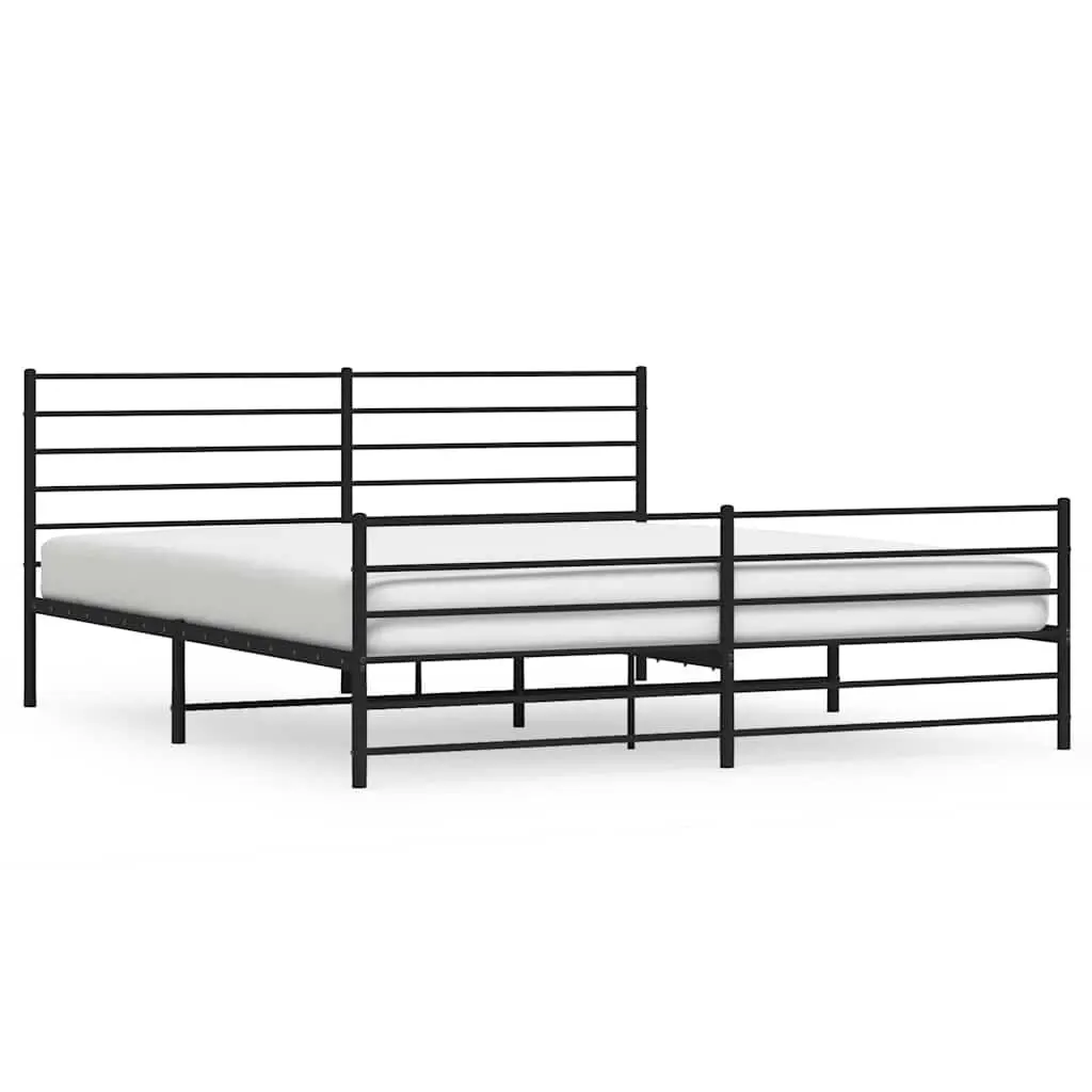 Black Metal Bed Frame Footboard 72x83.9 Inches King Size Heavy Duty Frame