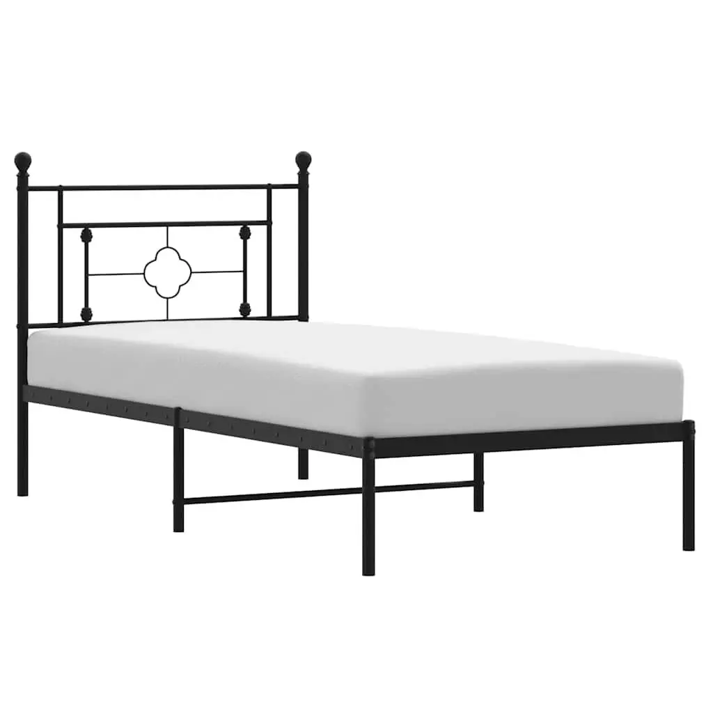 Black Metal Bed Frame Headboard 39.4x78.7 Inch No Mattress
