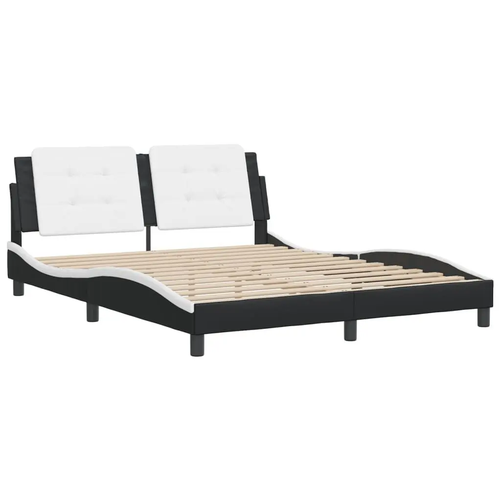 Black and White Faux Leather Bed Frame without Mattress 59.8x79.9 Inches