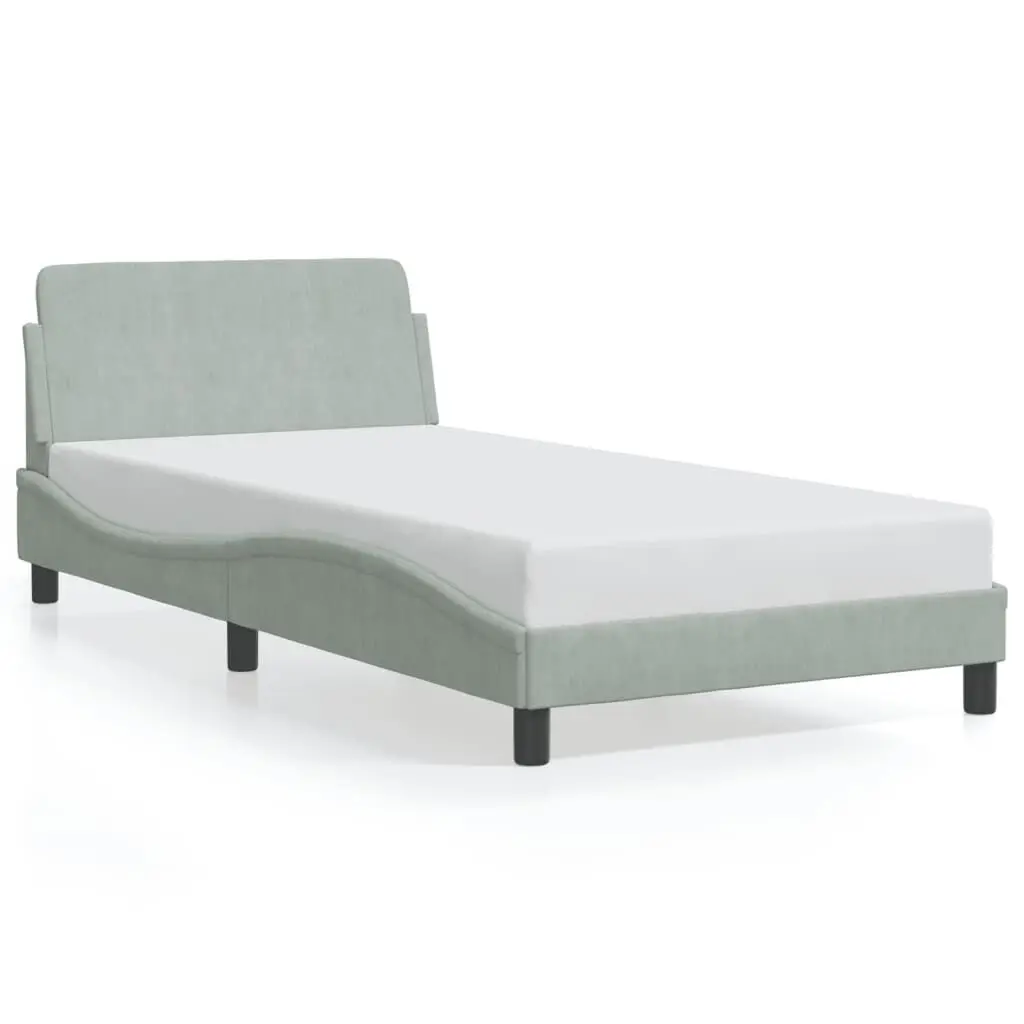 Light Gray Velvet Bed Frame 39.4x74.8 Inches No Mattress Included