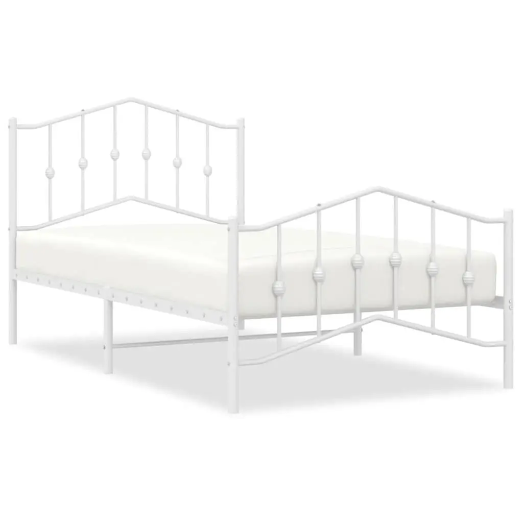 Metal Bed Frame White 39.4x74.8 Inches Footboard No Mattress