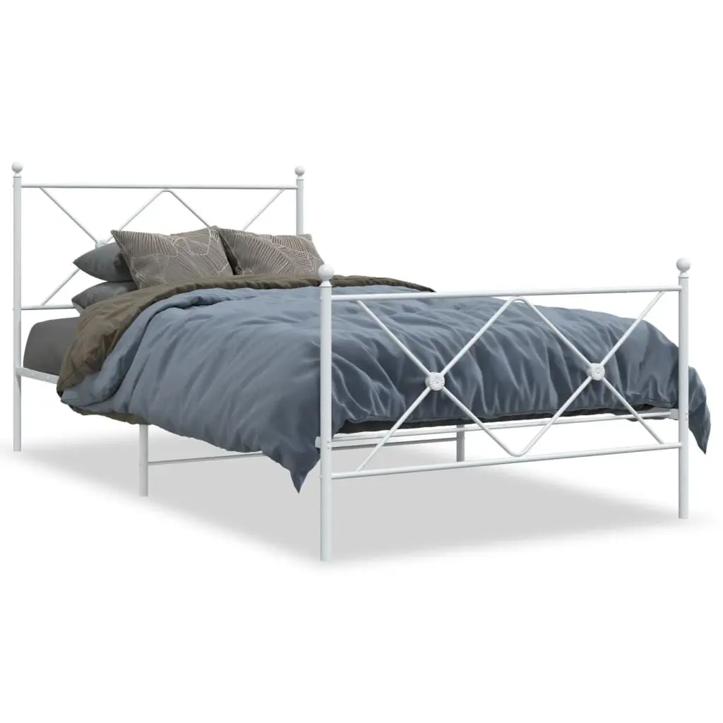Metal Bed Frame without Mattress Footboard White 39.4x78.7 Inches