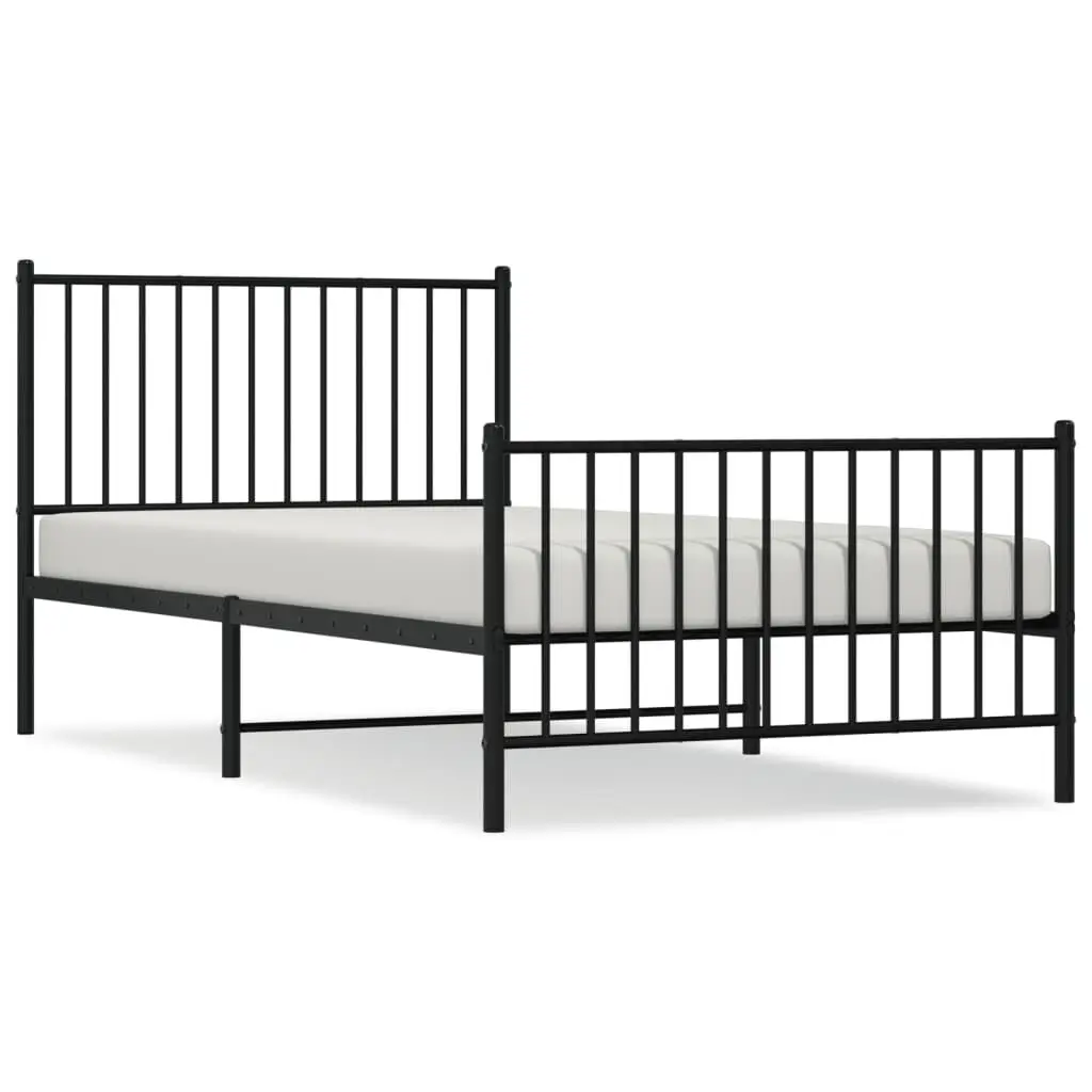 Metal Bed Frame without Mattress Footboard Black 39.4x78.7 Inches