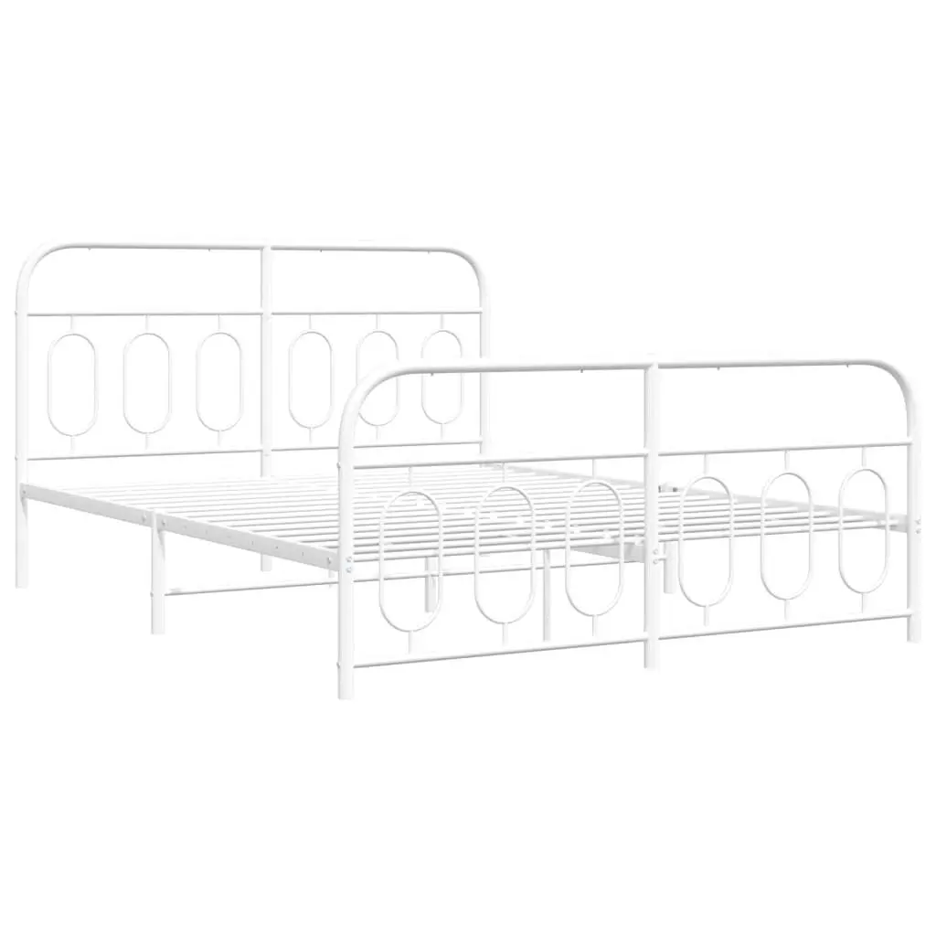 Metal Bed Frame without Mattress Footboard White 59.1x78.7 Inches
