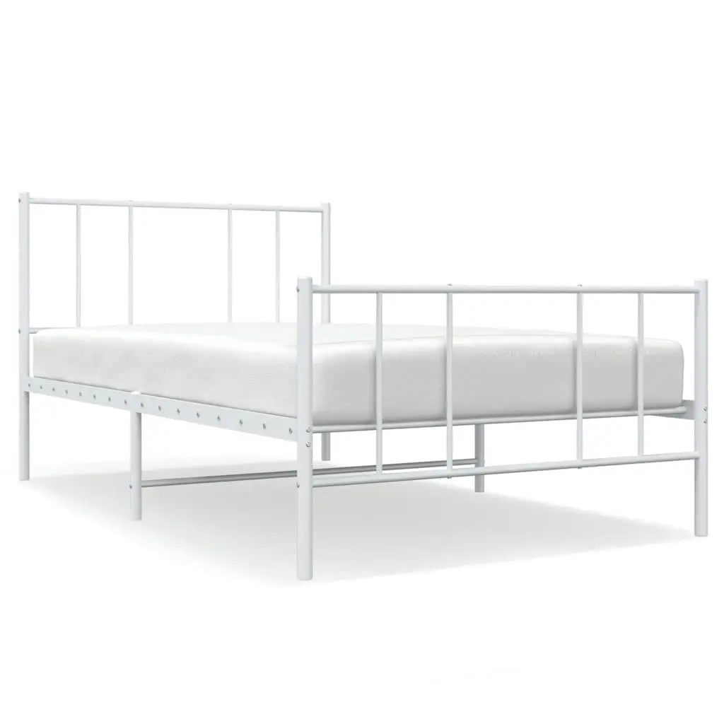 Metal Bed Frame without Mattress Footboard White 39.4x74.8 Inches