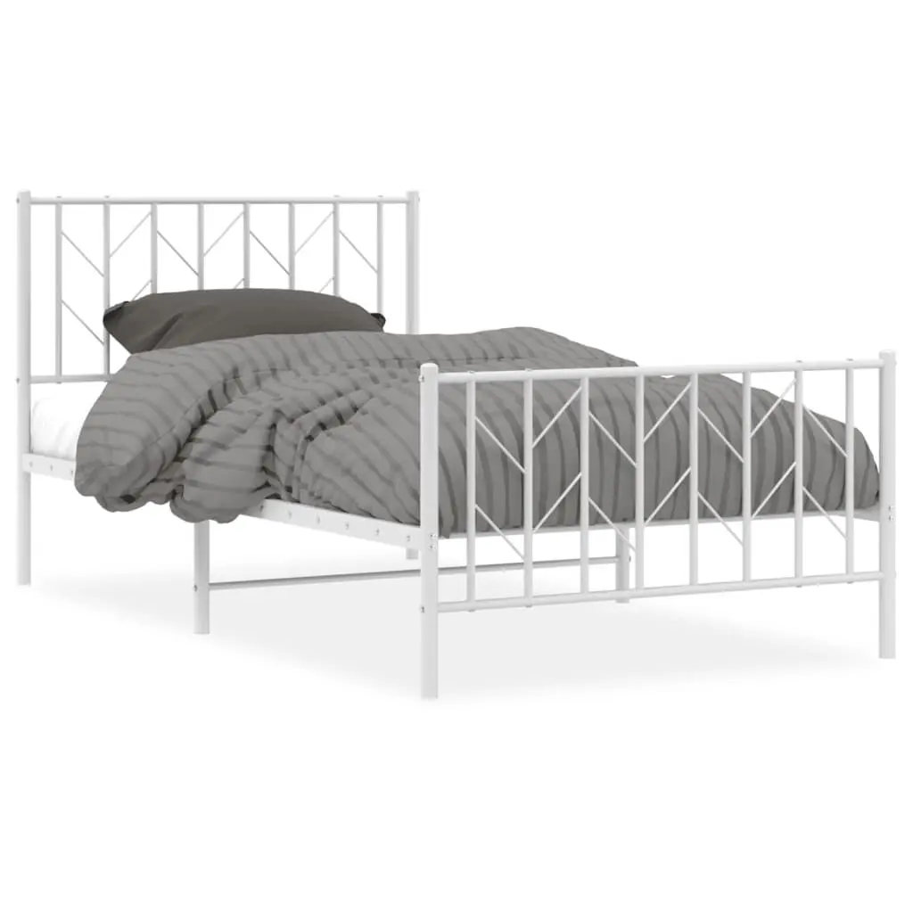 Metal Bed Frame without Mattress Footboard White 39.4x78.7 Inches