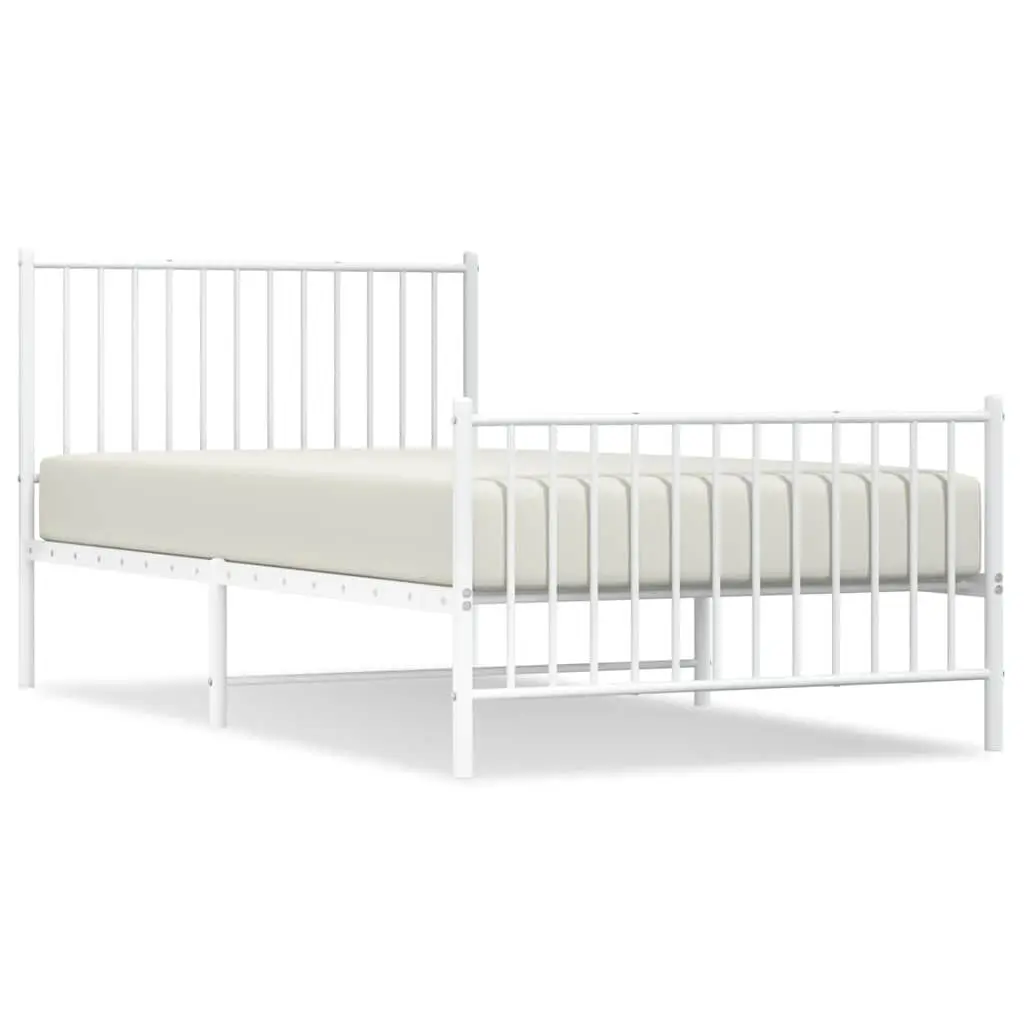 Metal Bed Frame without Mattress Footboard White 39.4x78.7 Inches Twin XL Size