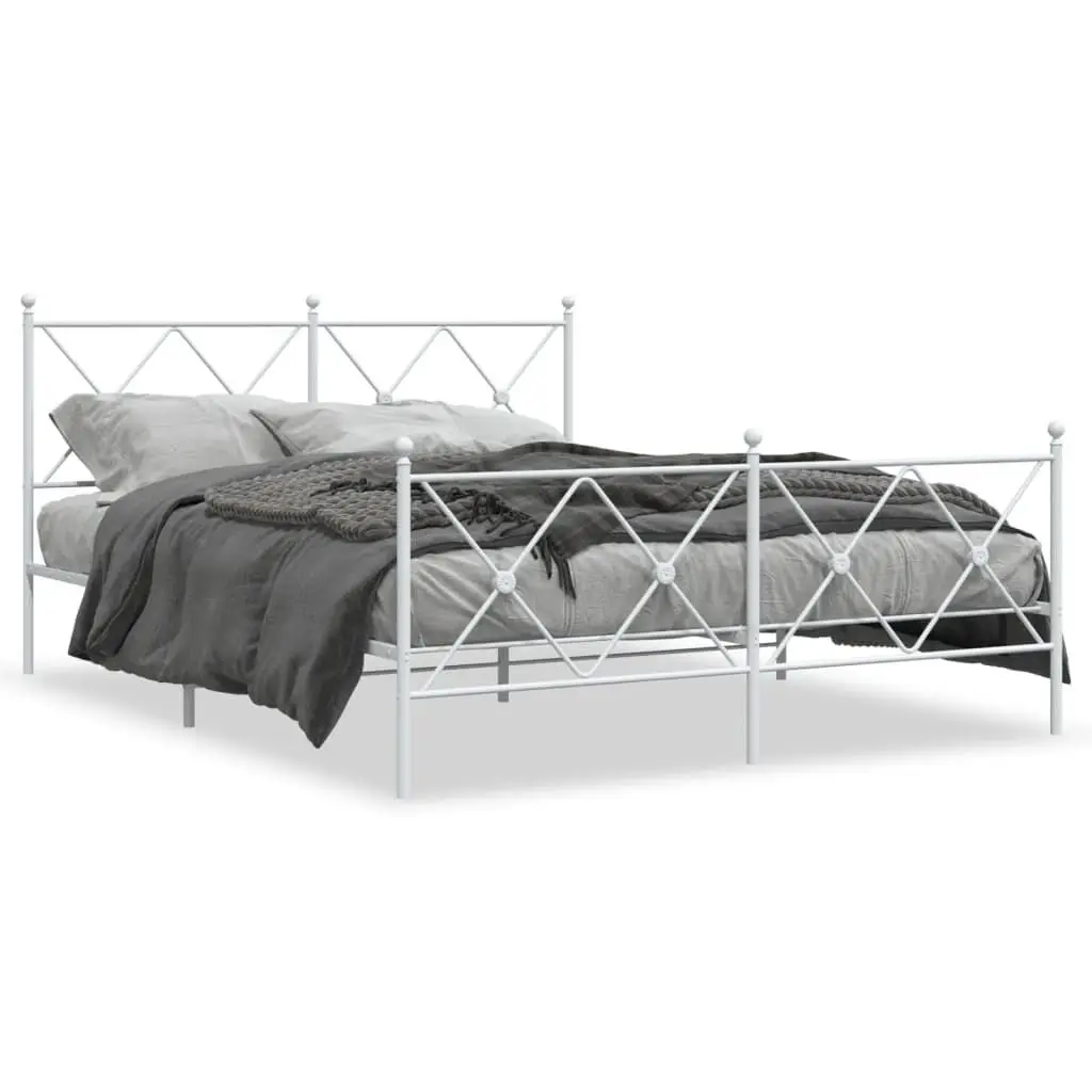 Metal Bed Frame without Mattress Footboard White 59.1x78.7 Inches
