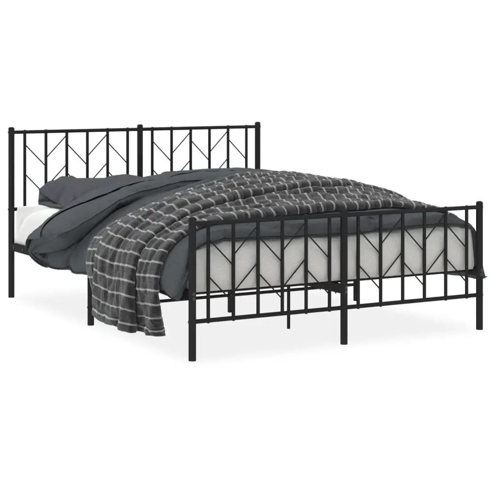 Metal Bed Frame without Mattress Footboard Black 59.1x78.7 Inches