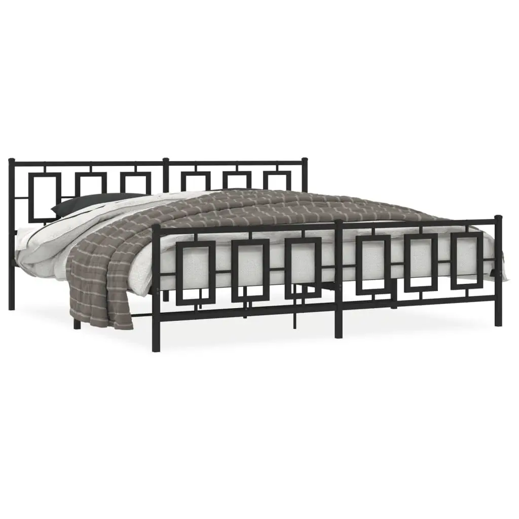 Metal Bed Frame without Mattress Footboard Black 76x79.9 Inch California King Size