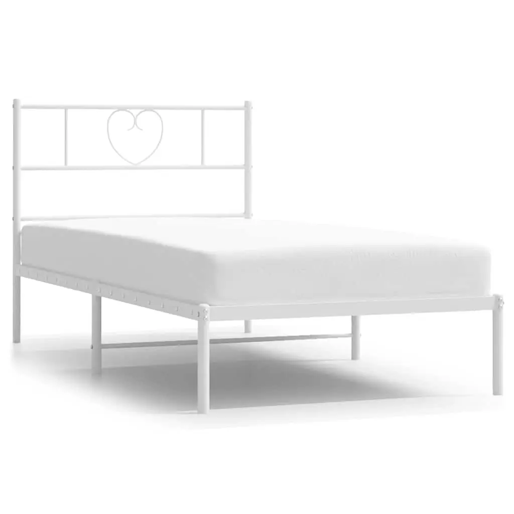 Metal Bed Frame without Mattress Headboard White 39.4x78.7 Inches Twin XL Size