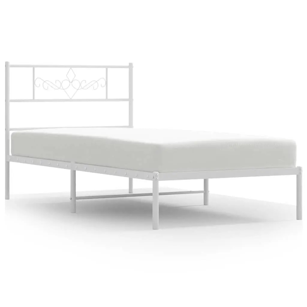 Metal Bed Frame without Mattress Headboard White 39.4x78.7 Inches