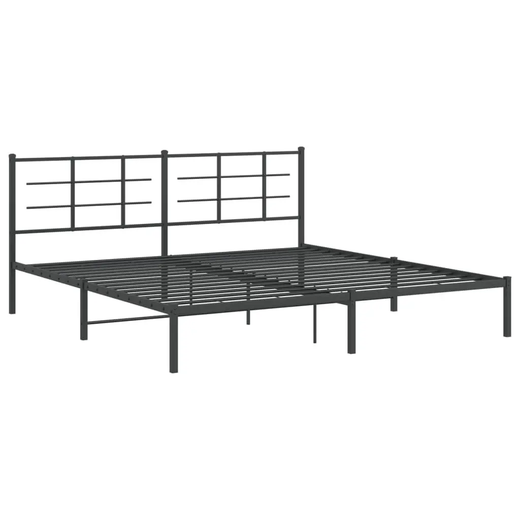 Metal Bed Frame without Mattress Headboard Black 76x79.9 Inches Modern Design