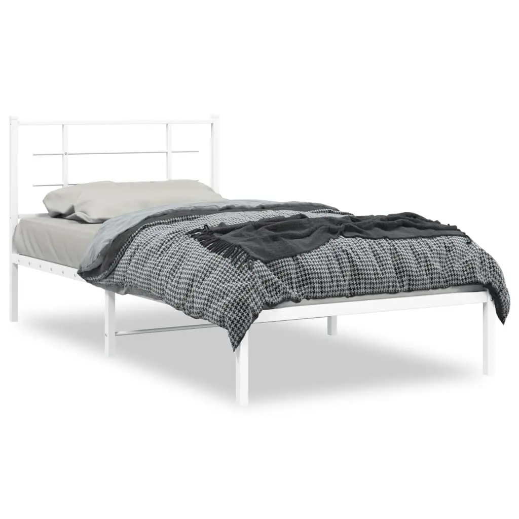 Metal Bed Frame without Mattress Headboard White 39.4x78.7 Inches