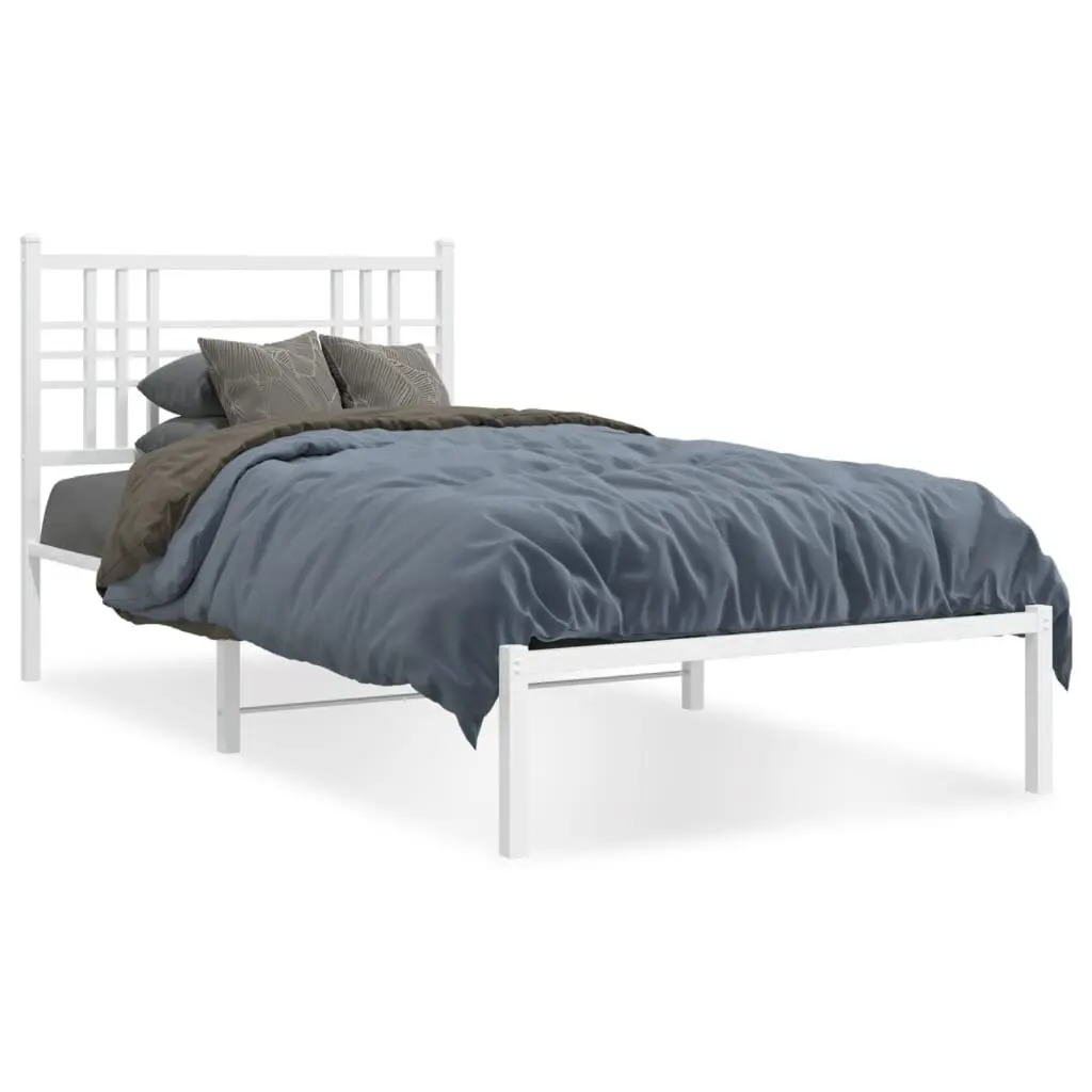 Metal Bed Frame without Mattress Headboard White 39.4x78.7 Inches