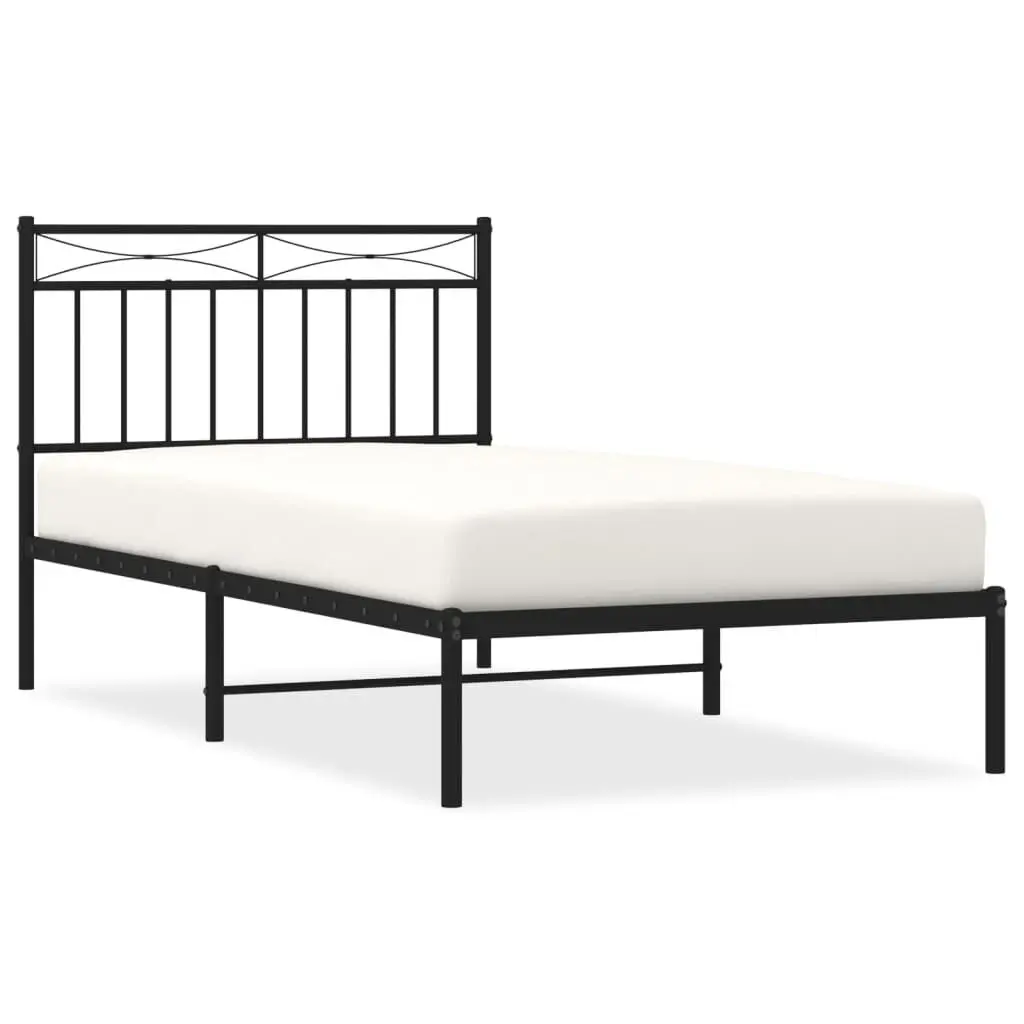 Metal Bed Frame without Mattress Headboard Black 39.4x74.8 Inch