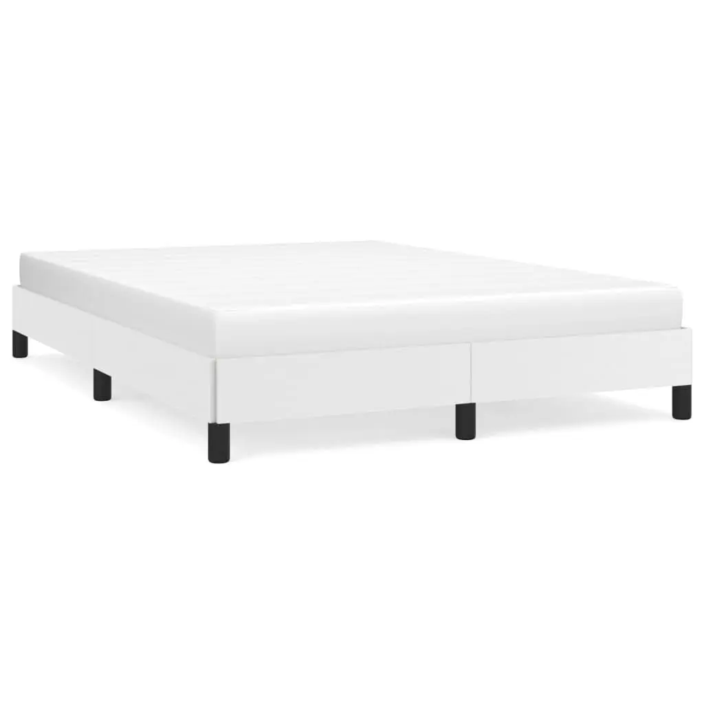 White Full Size Bed Frame without Mattress 53.9x74.8 Inch Faux Leather