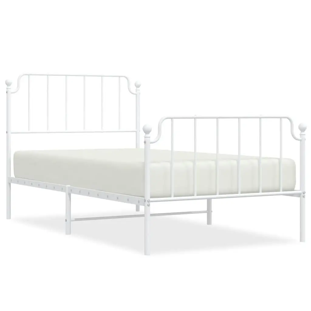White Metal Bed Frame Footboard 39.4x78.7 Inches No Mattress