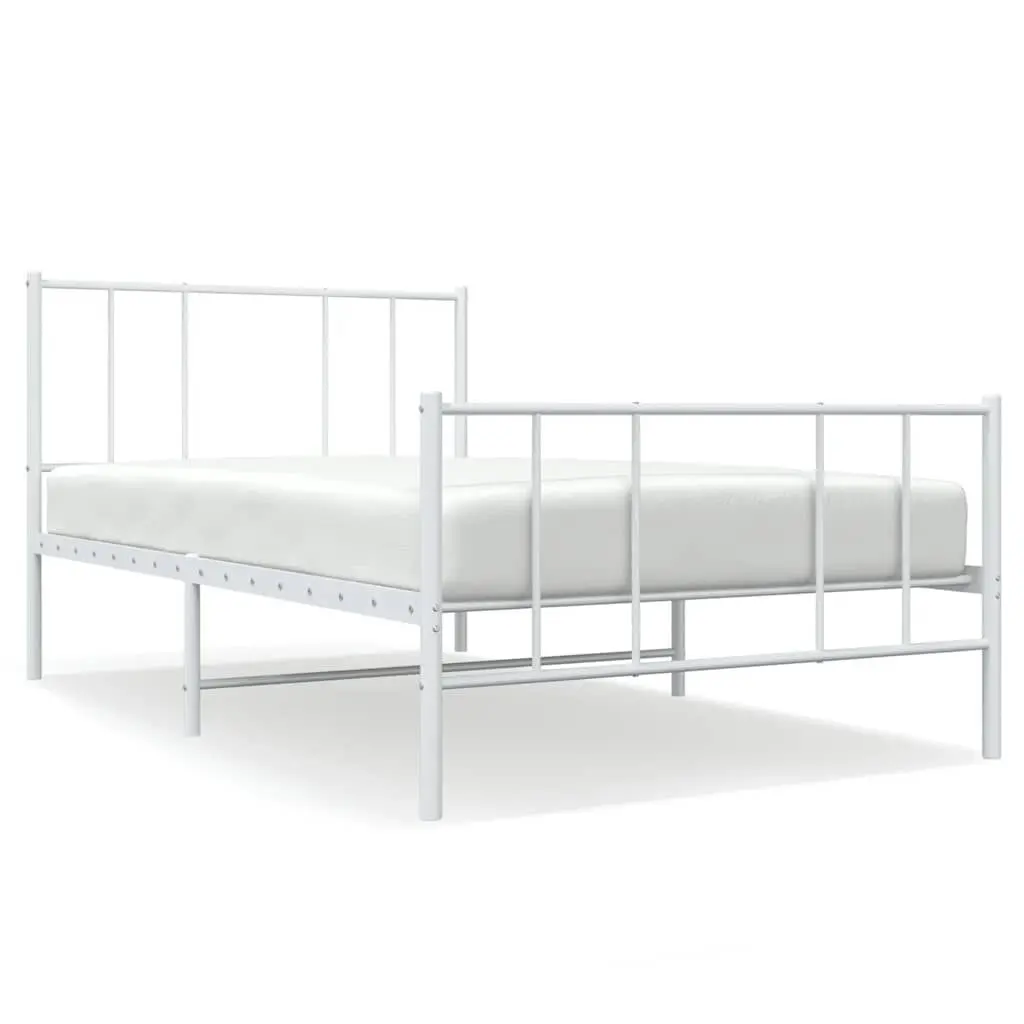White Metal Bed Frame Footboard 39.4x78.7 Inches Twin Size No Box Spring Needed