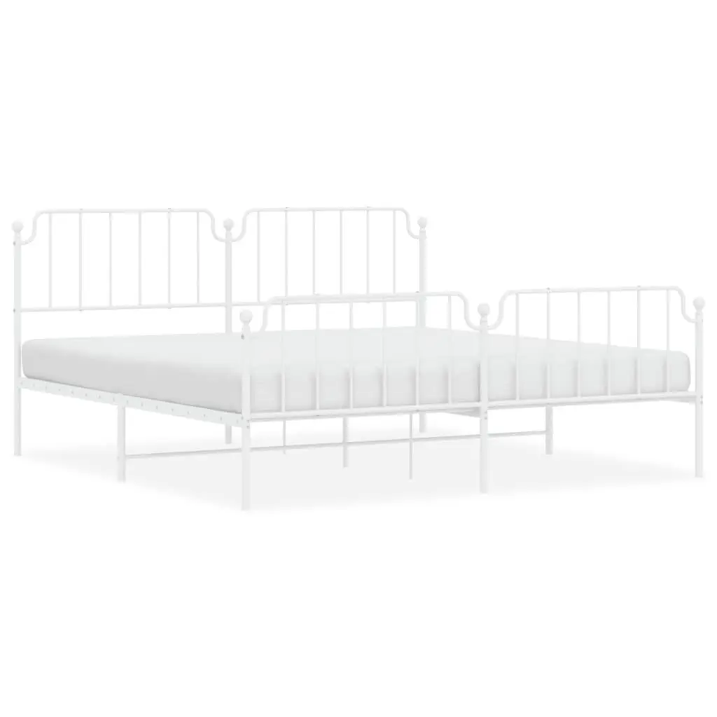 White Metal Bed Frame Footboard 76x79.9 Inches Queen Size Elegant Bed Base