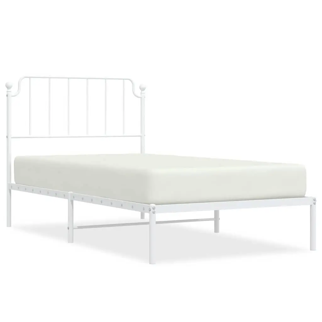 White Metal Bed Frame Headboard 39.4x78.7 Inches Twin Size Space Saving Design