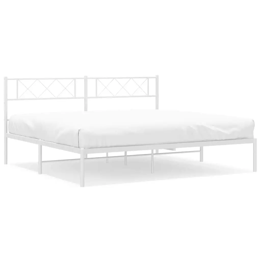 White Metal Bed Frame Headboard 76x79.9 Inches Queen Size Modern Bed Base
