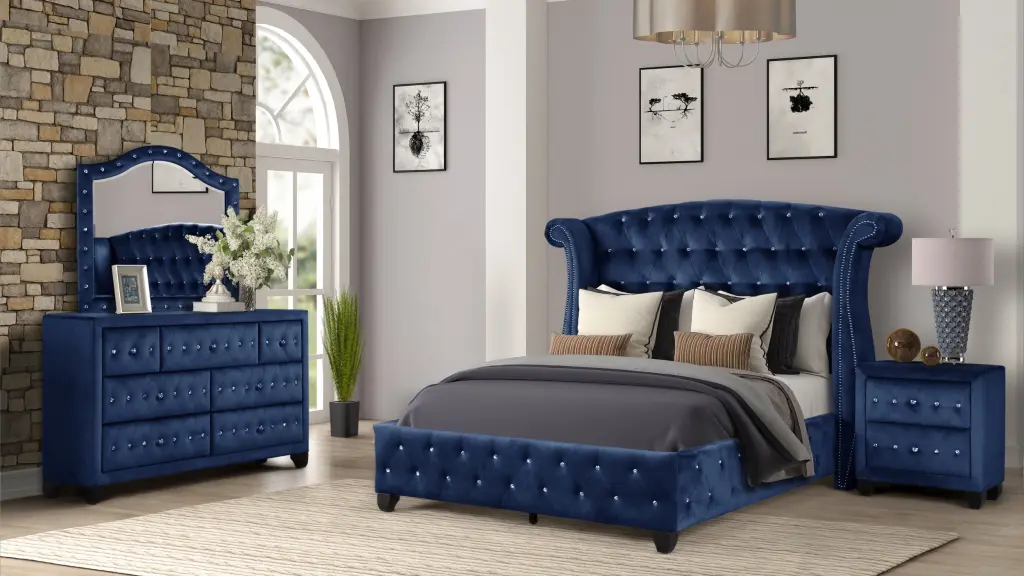 Sophia Modern Style Crystal Tufted Queen 4 Piece Bedroom Set Dresser galaxy home furnishings