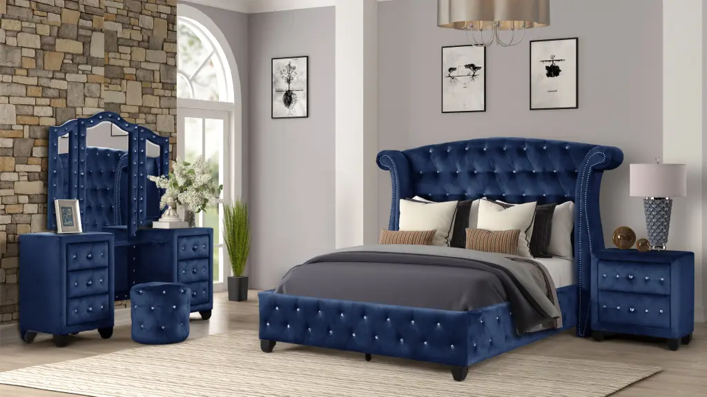 Sophia Modern Style Crystal Tufted Queen 4 Piece Bedroom Set galaxy home furnishings