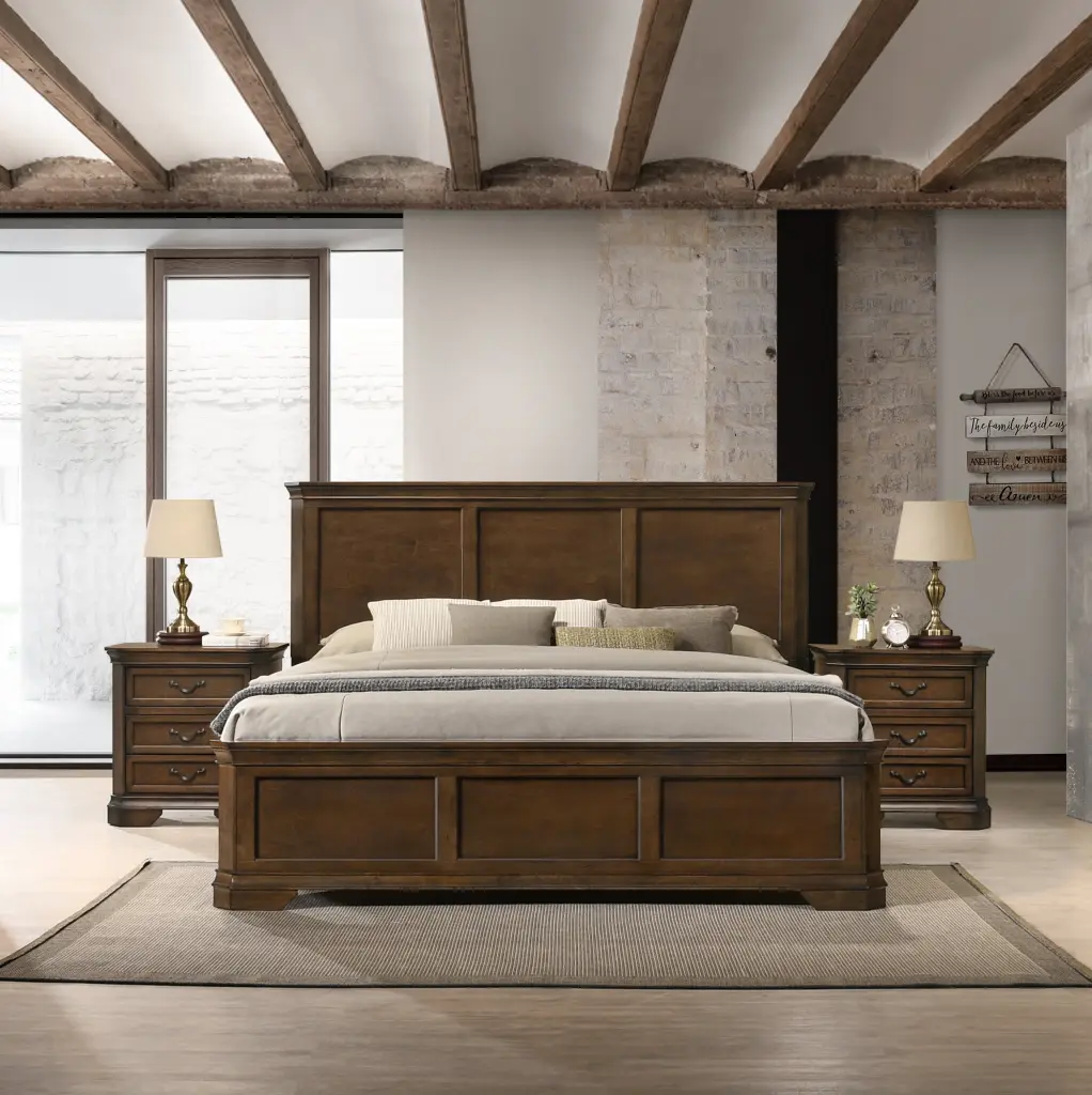Maderne Traditional 3 Piece Timber Bedroom Set Queen Panel Bed hz