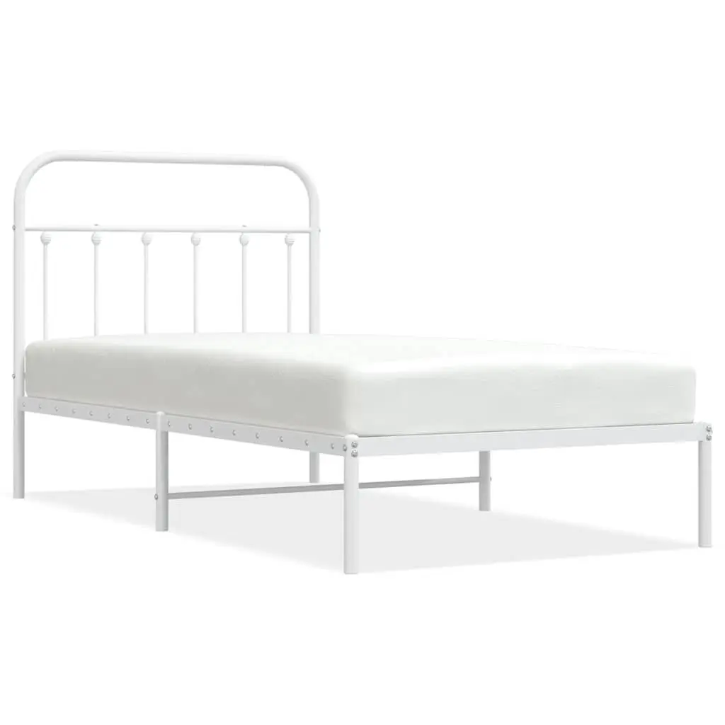 Metal Bed Frame without Mattress Headboard White 39.4x74.8 Queen Size