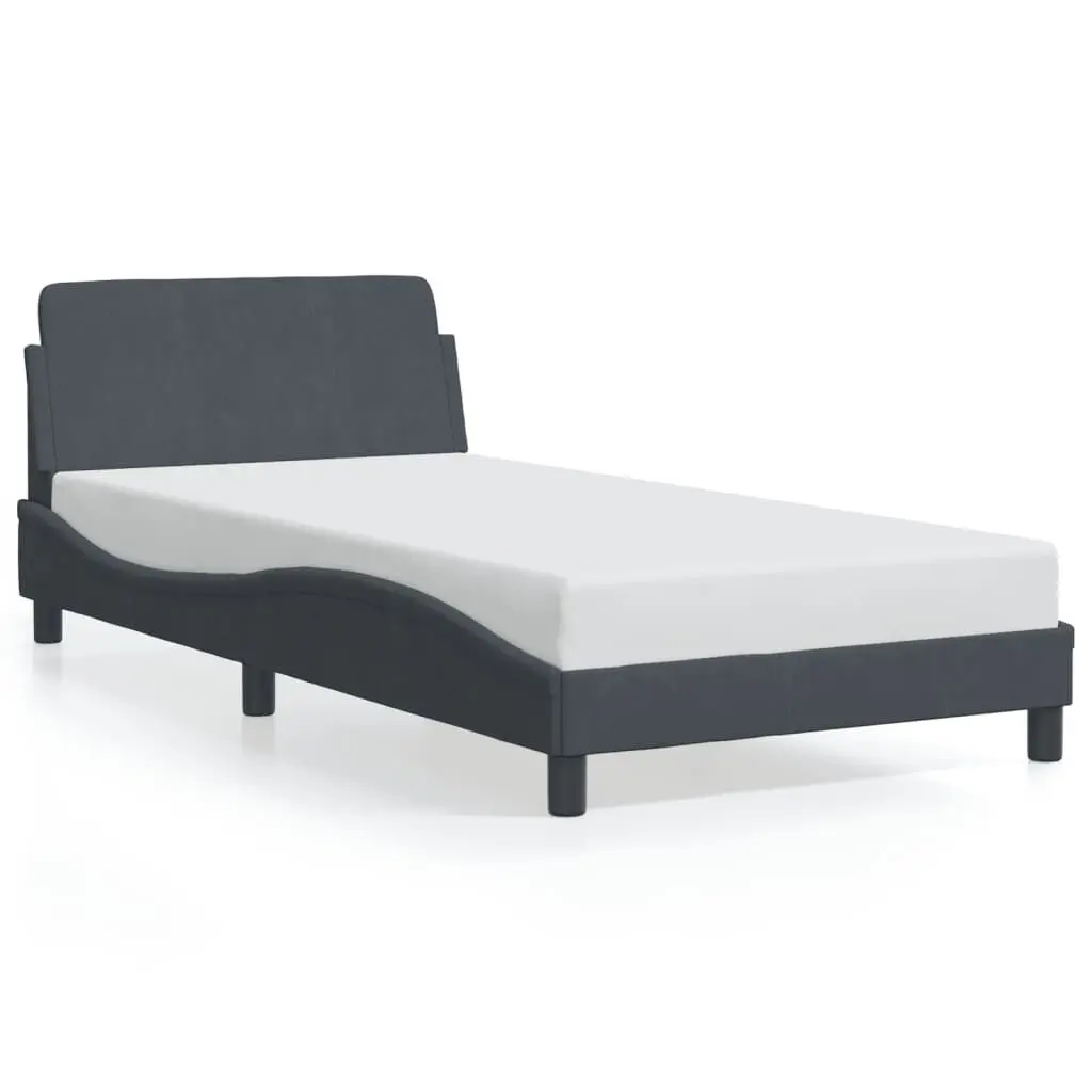 Bed Frame without Mattress Dark Gray 39.4x74.8 Inch Velvet Platform Bed