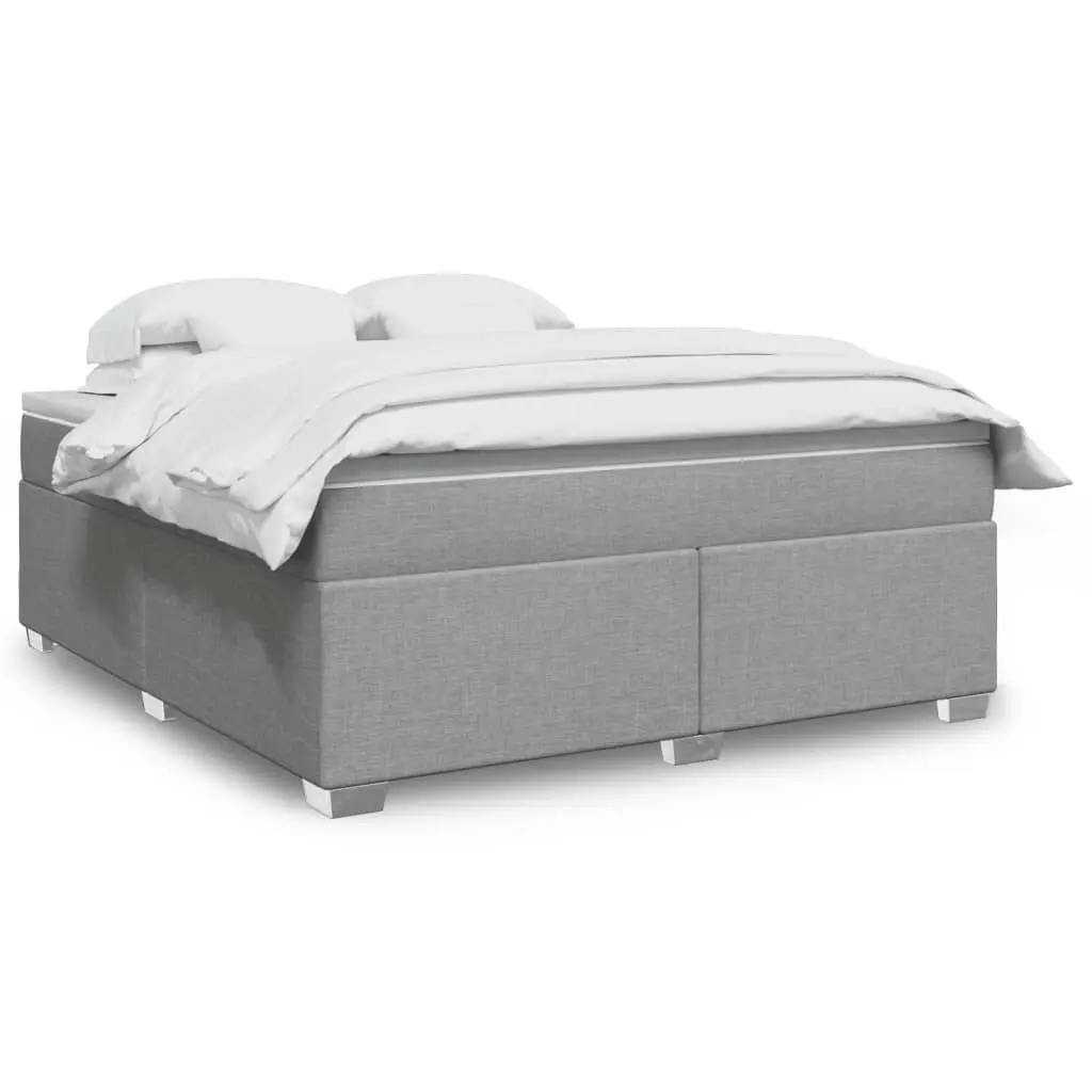 Box Spring Bed Mattress Light Gray King Fabric Bed Frame Set