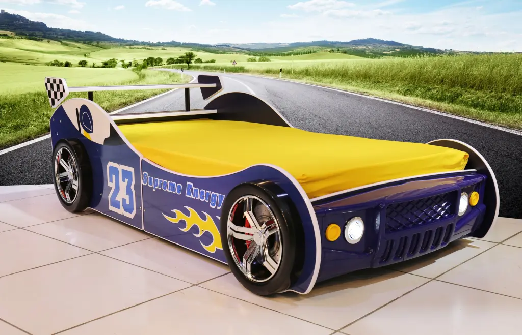 Ultimate Energy Racing Car Bed Blue MDF Kids Bedroom Decor bumpkin-craft.