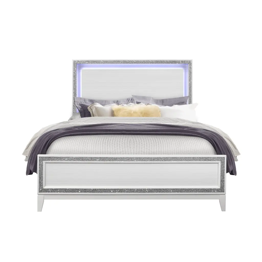 Almera Glitter White Queen Bed - White Elastomer Timber Frame Modern Design luxe modern furniture