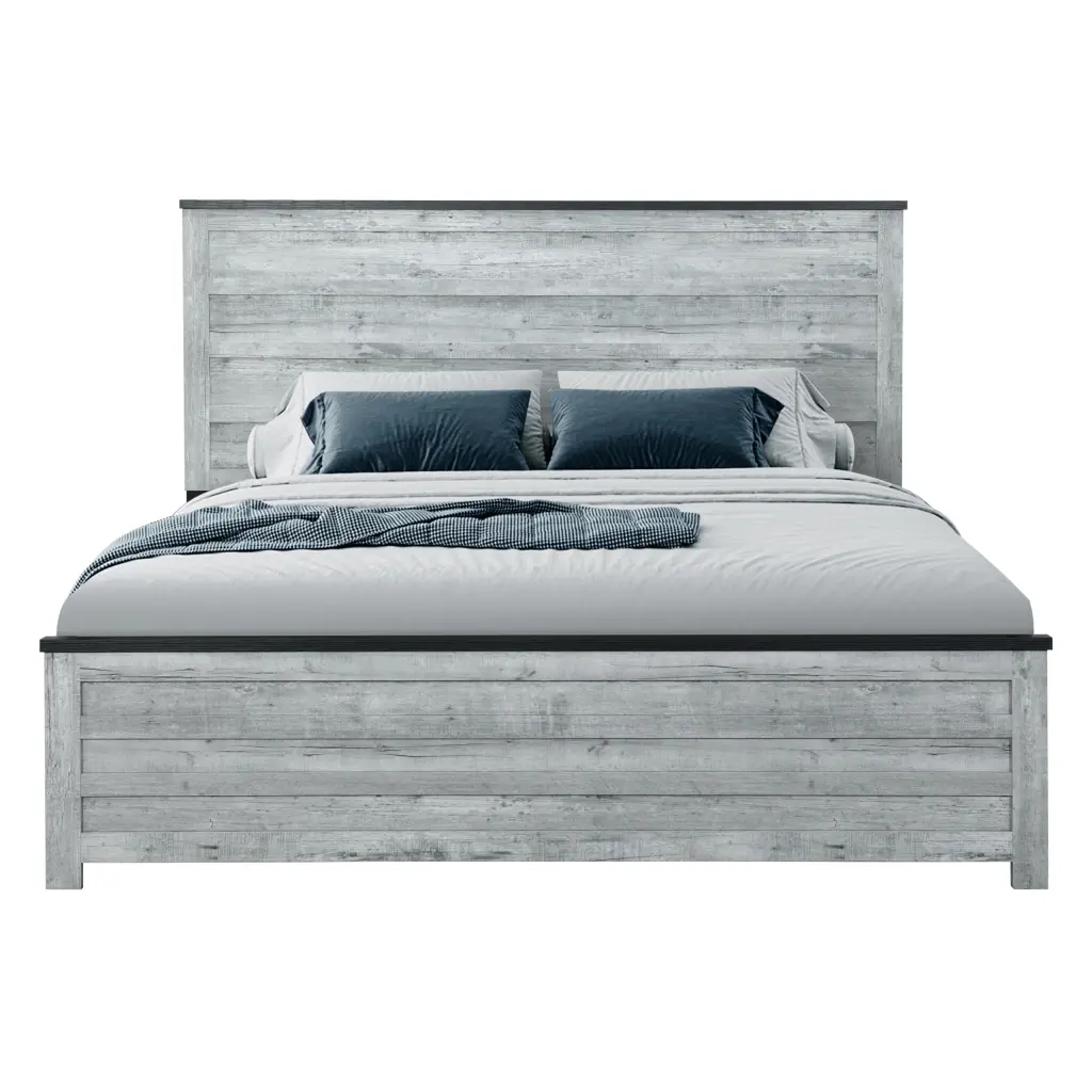 Kicks Grey Wash Full Bed Gray Wash Solid Timber MDF luxe modern furniture