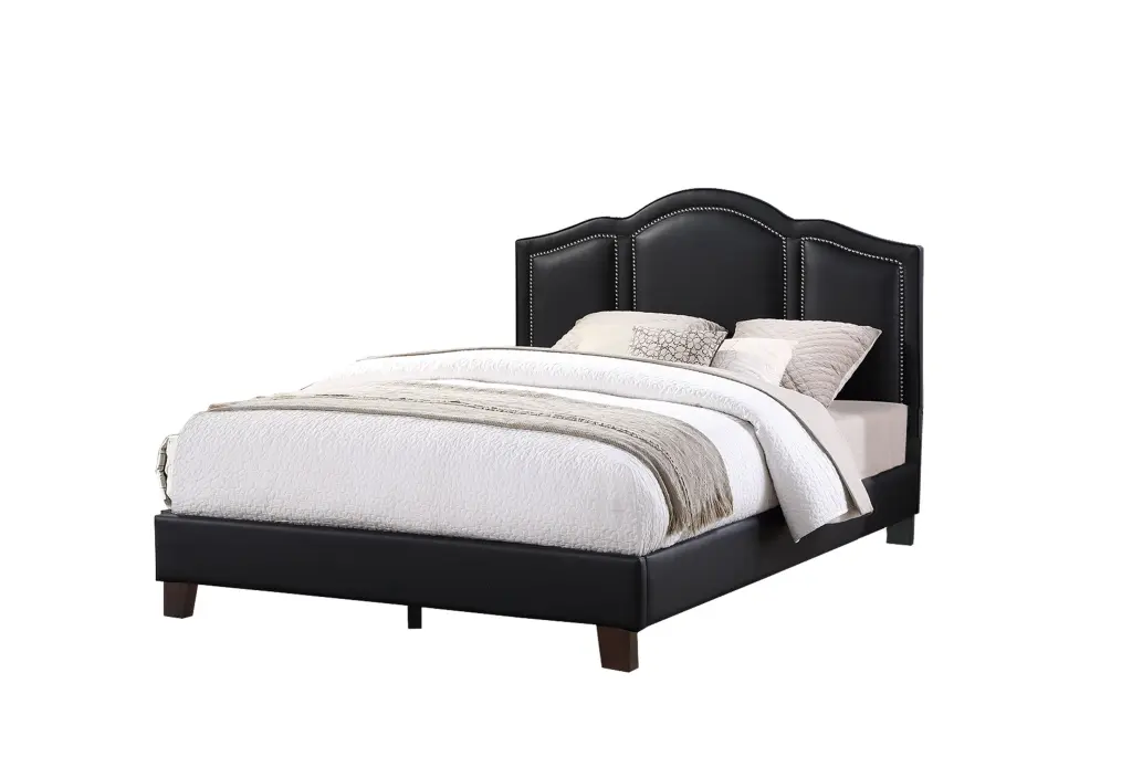 Queen Bed Black Light Brown Panel Faux Hide Upholstered Headboard poundex