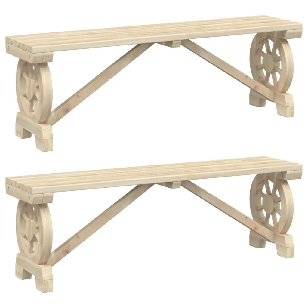 2-Piece Solid Wood Fir Patio Benches Outdoor Garden Furniture
