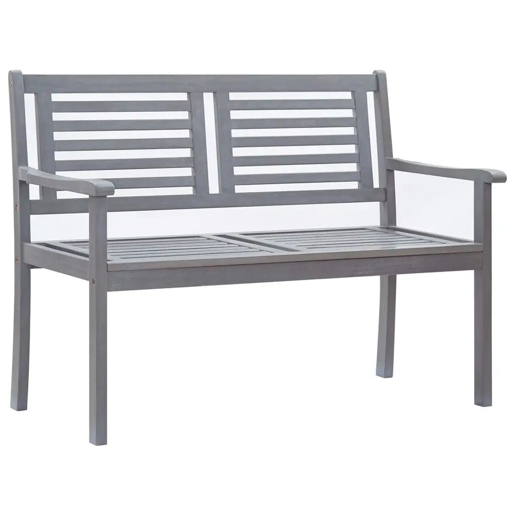 2-Seater Patio Bench 47.2 Inch Gray Solid Wood Eucalyptus Outdoor Furniture