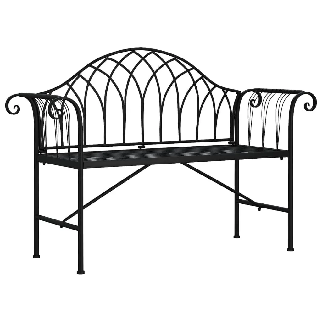 2-Seater Patio Bench 50.4 Inch Black Steel Outdoor Garden Furniture