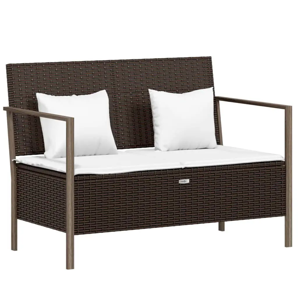 2-Seater Patio Bench Cushions Brown Poly Rattan Outdoor Furniture