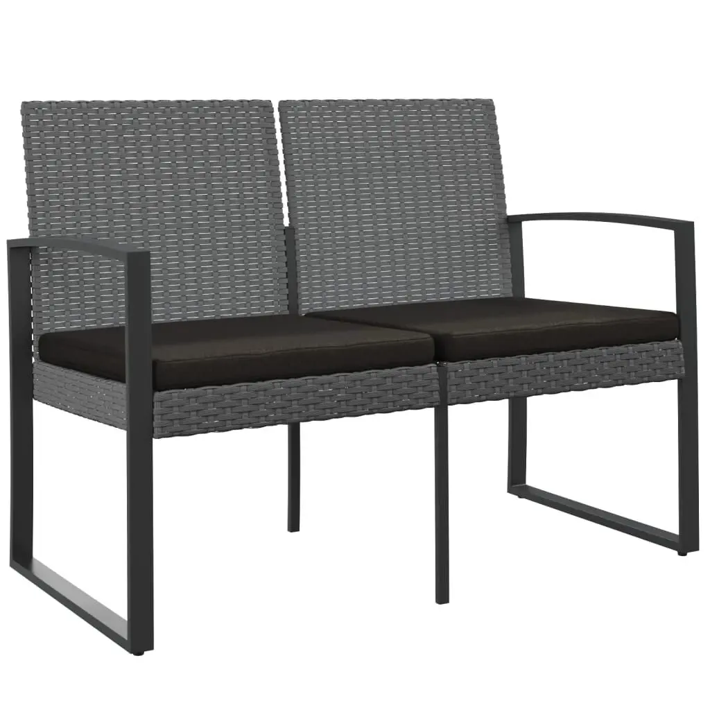 2-Seater Patio Bench Cushions Dark Gray PP Rattan Outdoor Loveseat