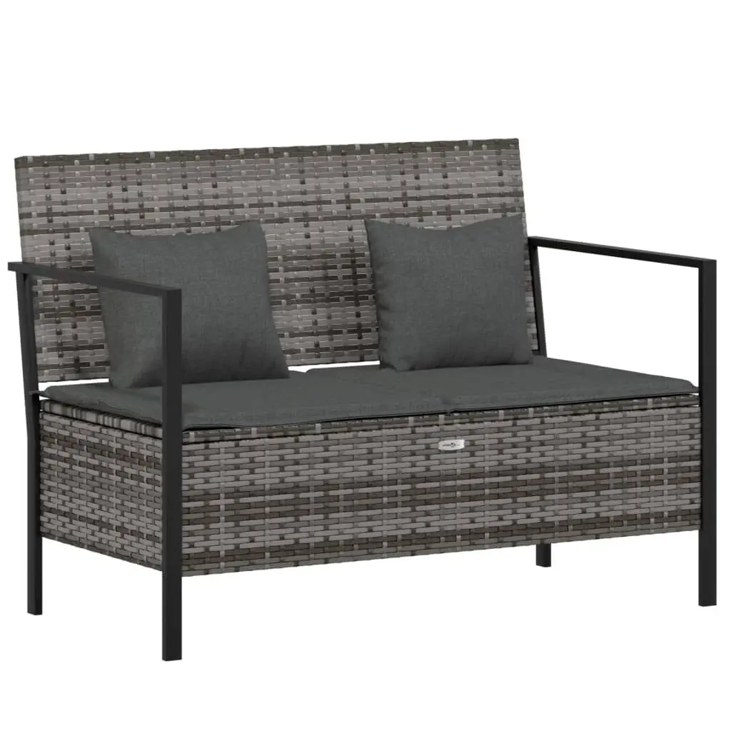 2-Seater Patio Bench Cushions Gray Poly Rattan Outdoor Seating