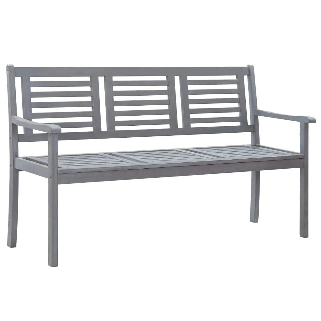 3-Seater Patio Bench 59.1 Inch Gray Solid Wood Eucalyptus Outdoor Furniture