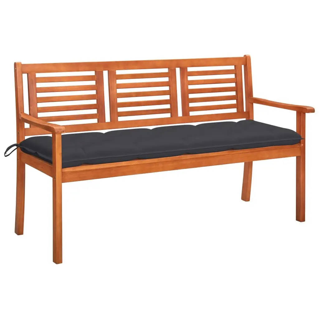 3-Seater Patio Bench Cushion 59.1 Inch Solid Eucalyptus Wood Outdoor Furniture