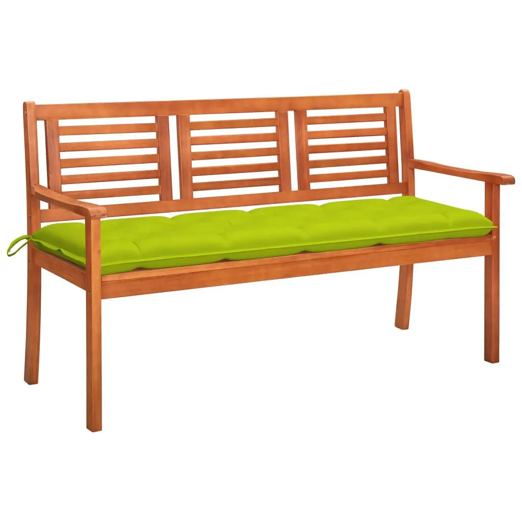 3-Seater Patio Bench Cushion 59.1 Inches Solid Eucalyptus Wood Outdoor Bench